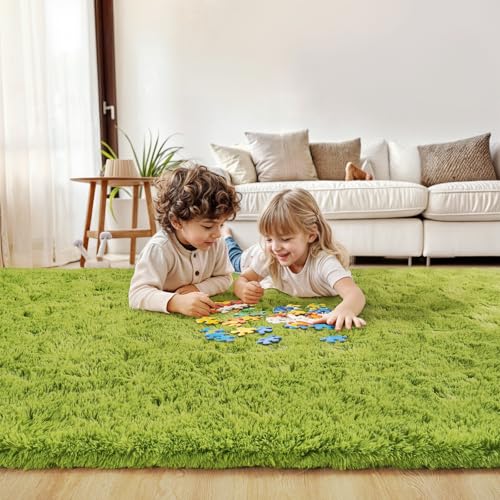 Green Rug for Bedroom, 2x3 Fluffy Area Rugs for Kids Playroom, Furry Carpet for Nursery Room, Shaggy Rug for Teen Living Room, Thick Fuzzy Plush Rug for Dorm, Cute Room Decor for Baby
