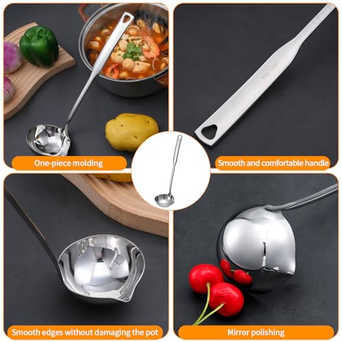 COMNICO Soup Ladle, 2 Pcs Resilient 304 Stainless Steel Ladell Spoons with Pour Spout 11.8 inch Heavy Duty Punch Ladle for Soups Cooking Serving Canning Stews - Thumbnail 3
