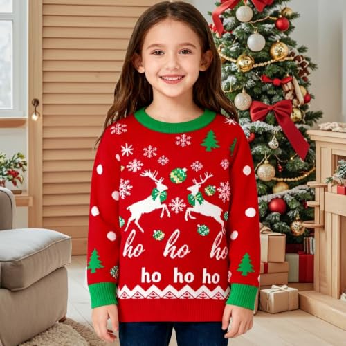 Girls Boys Christmas Sweater Long Sleeve Crew Neck Knit Pullover 7-8 Years | Kids Boys Cute Deer Snowman Print Christmas Sweaters, Cozy Soft Xmas Tops, Toddler Winter Clothes 1-Light Green - image 2