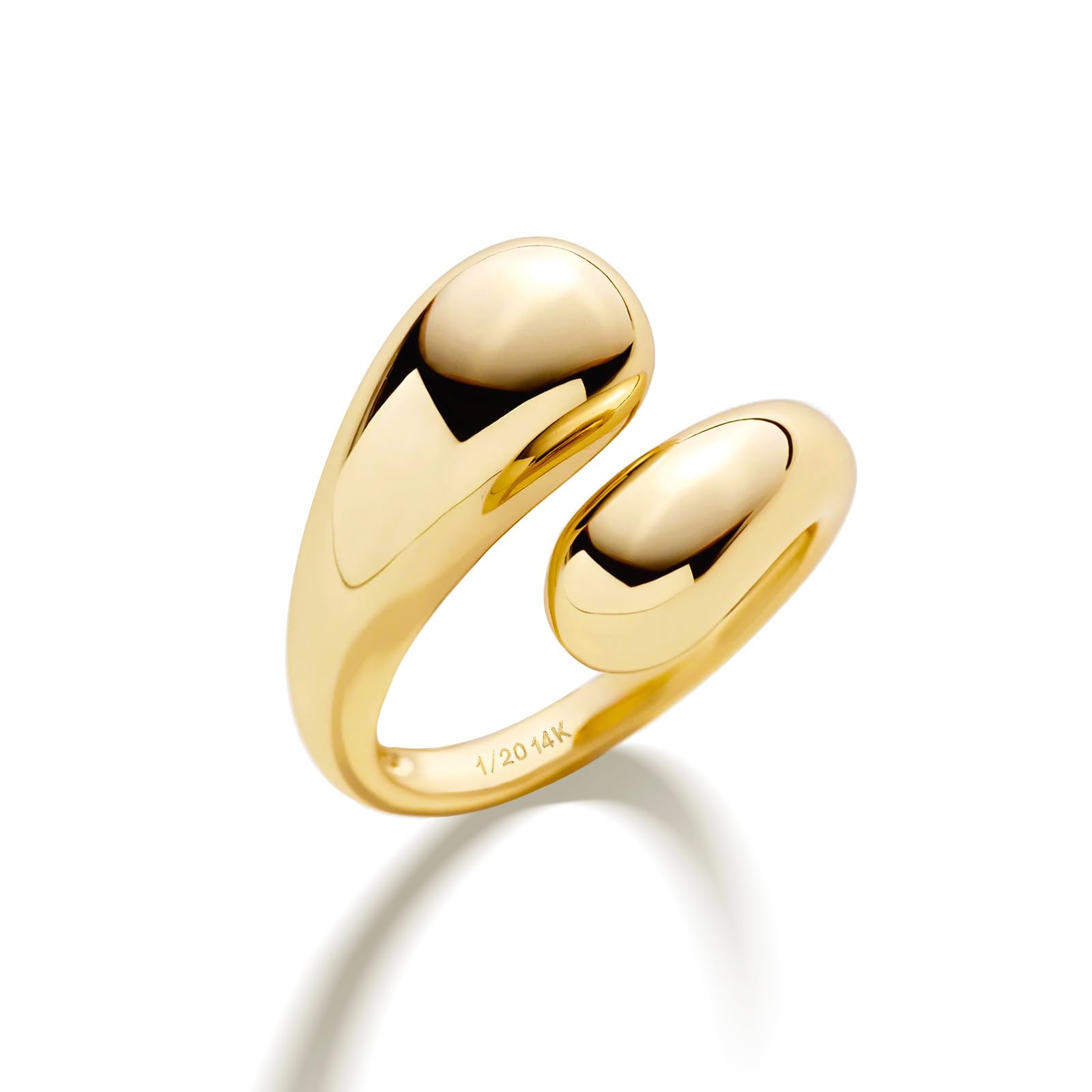 NOKMIT Chunky Gold Rings for Women Adjustable Open Teardrop Wrap Bypass Statement Band Gold Silver Tone High Polished Smooth Comfort Fit