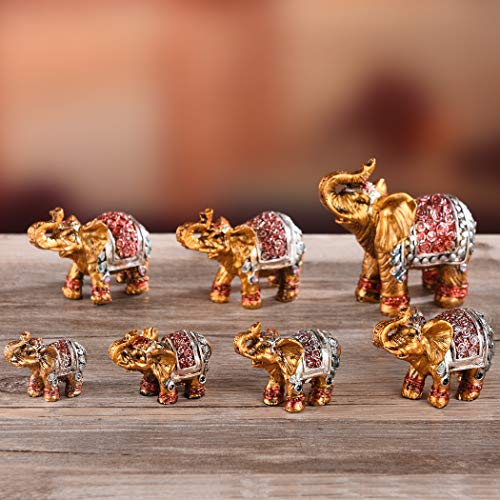 Set de 7 Estatuas de Elefantes de Resina Color Dorado miniatura 7
