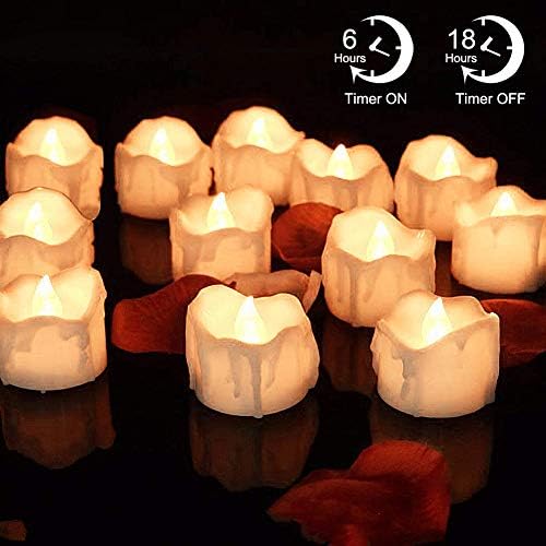 Sumaote LED Timer Candles, 12pcs Battery Operated Flickering Flameless Tea Light Candles, Auto 6 Hours On and 18 Hours Off Per Cycle for Halloween Christmas Decoration, Warm White