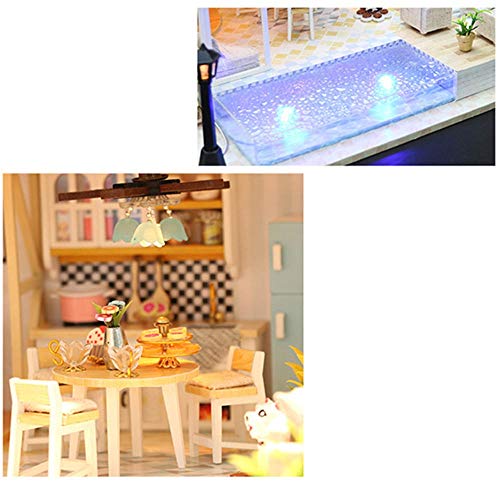 BESISOON DIY Puppenhaus DIY Puppe-Haus-DIY Puppenstuben Kit Modell Spielzeug Kabine LED Ton und Licht Kreative… – Bild 3