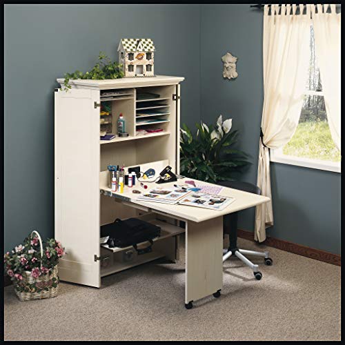 Sauder-Harbor-View-Craft-and-Sewing-Armoire-with-TablePantry-cabinets-L-3512-x-W-2181-x-H-6158-White Sauder Harbor View Craft and Sewing Armoire with TablePantry cabinets L 3512 x W 2181 x H 6158 White