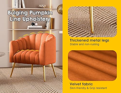 Image of Dewhut Oversized Pumpkin Couch Accent Chair, Modern Comfy Velvet Upholstered Barrel Chairs, Luxury Single Sofa Armchair for Living Room, Waiting Room, Office and Vanity, (Orange)