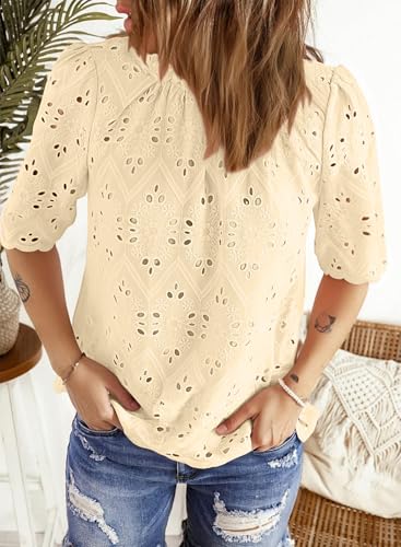 BETTE BOUTIK Womens Lace Tops 2025 Trendy Long Short Sleeve Eyelet Embroidered Dressy Casual Blouse Shirts