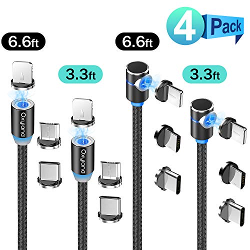 Magnetic Charging Cable[4-Pack,3ft/3ft/6ft/6ft],Oxyland Magnetic Phone Charger Cable,3 in 1 Nylon Braided Cord USB