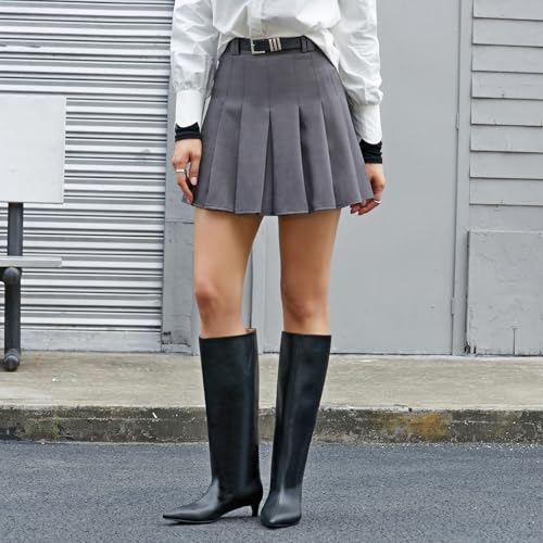Kitten Heel Knee High Boots for Women, 1.5-in Stiletto Low Heel Long Boots Women Knee High, Womens Pull on Pointed Toe Tall Boots, Below the Knee Boots Faux Leather3