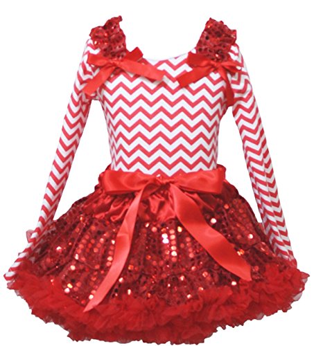 Vestido de Navidad manga larga rojo con falda de lentejuelas para niña de 6 a 8 años
