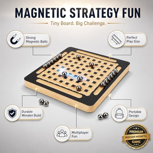 Image of Addictive Mini Magnet Battle Game (Magnetic Chess) for Kids & Adults (Ages 9+) | 2-4 Player Strategy Board Game | Screen-Free Family Game Night & Travel Fun | Includes Board & 20 Magnetic Balls