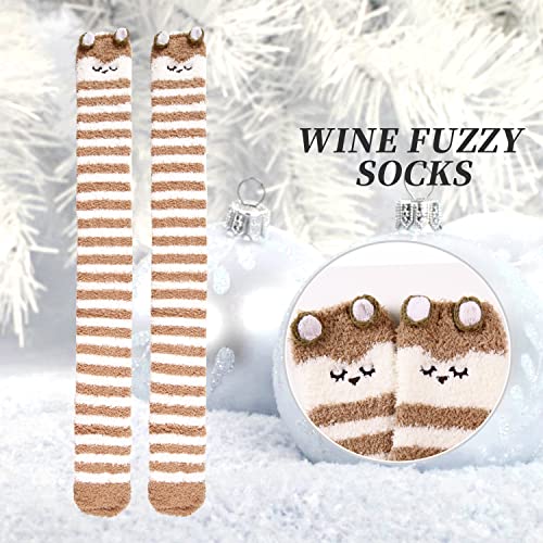 Image of Benefeet Sox Girls Cute Animal Fuzzy Knee High Socks Womens Funny Striped Cozy Winter Warm FluffyThigh High Socks Leg Warmers