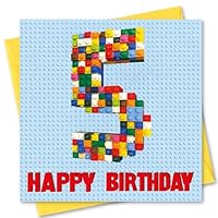 Birthday Card Age 5. Building Blocks Design. 150x150mm supplied with Envelope. Eco-friendly. Message inside. Made in Britain.