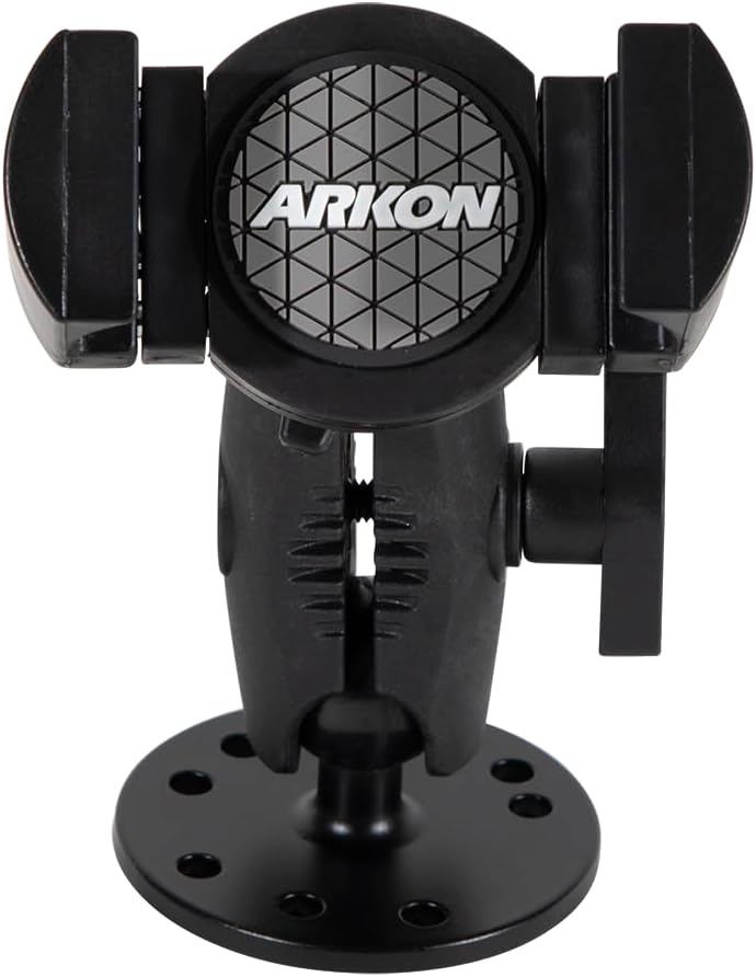 ARKON Mounts RoadVise XL Holder with Circular Drill-Base Mount | 3.75" Adjustable Shaft | Secure Flat-Surface Mounting | Compatible with iPhone, Samsung, Google & More
