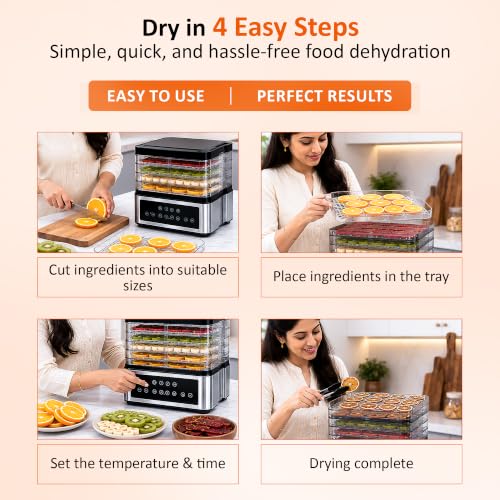 Image of FATHOM Elite Food Dehydrator 350W 5-Tray | 304 Stainless Steel, 35-80C Temperature Range, 48H Digital Timer, Rotating Airflow, Built-in Power Saver 0.3-0.5 Unit /Hr