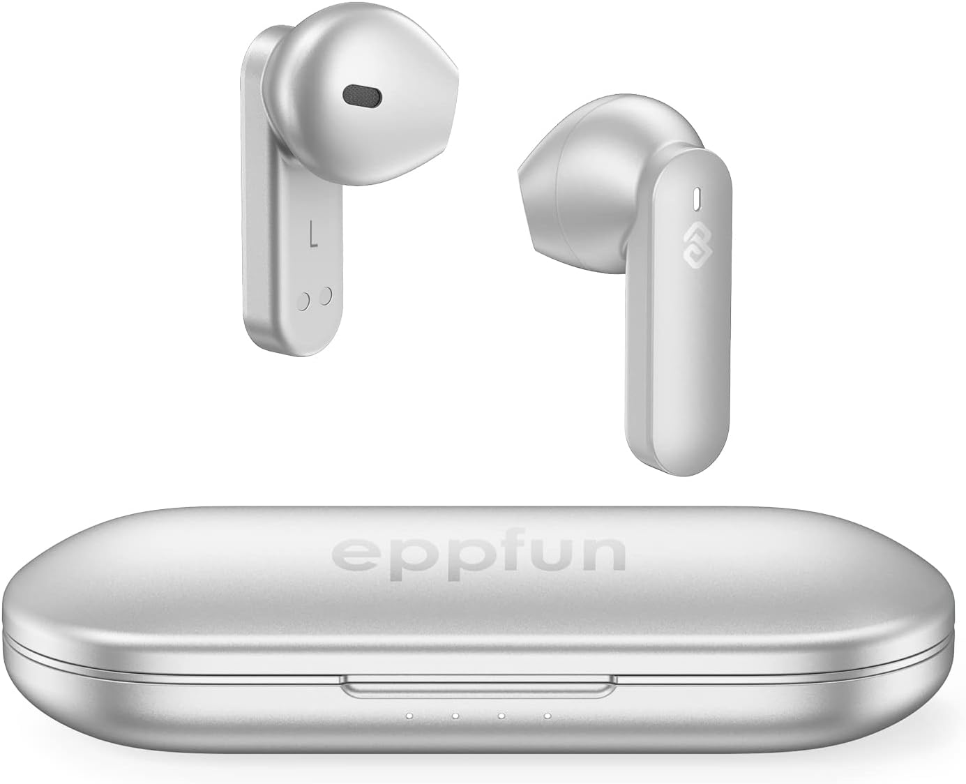 eppfun True Wireless Earbuds, Bluetooth 5.2 in-Ear Headphones, Qualcomm AptX-Adaptive HiFi Earbuds, Touch Control 4-Mic Headset & CVC 8.0 Noise Cancellation,Game Mode Earphones, 32H Playtime, Silver