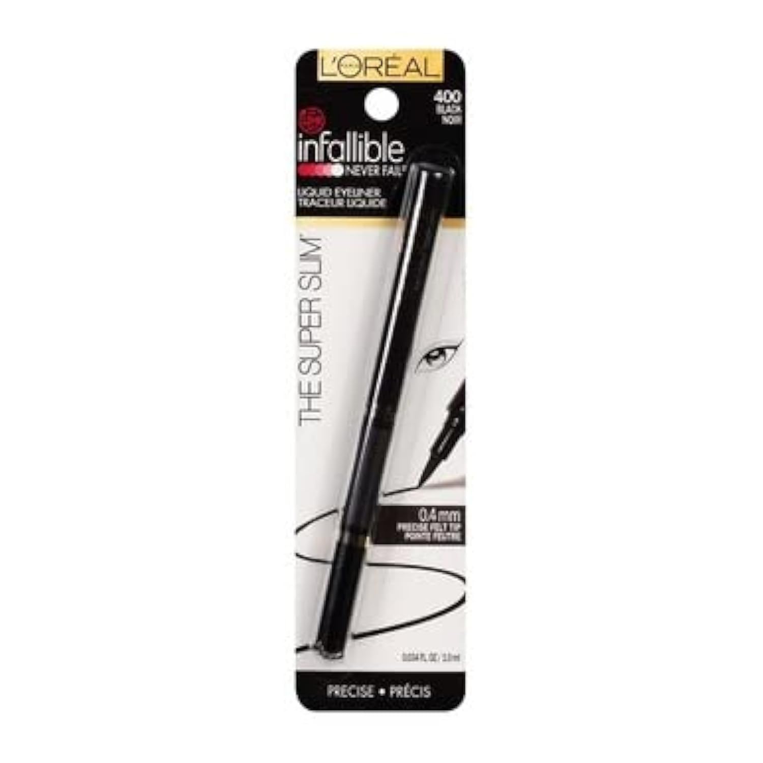 L'Oreal Paris Infallible The Super Slim Liquid Eyeliner, Black [400] 0.034 oz (Pack of 2)
