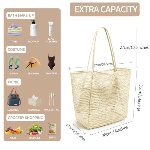 Image of VOROLO Mesh Tote Beach Bag,Women Fairycore Hobo Bag,Shoulder Bag,Soft Summer Casual Crochet Bags