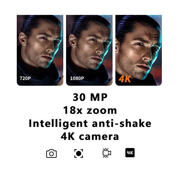 Digitale Videokamera 4K Camcorder, Videokamera Camcorder Ultra HD 30MP, Anti-Shake Digital Video 18X Zoom 3" IPS Touching Display Screen, für YouTube Vlogging – Bild 6