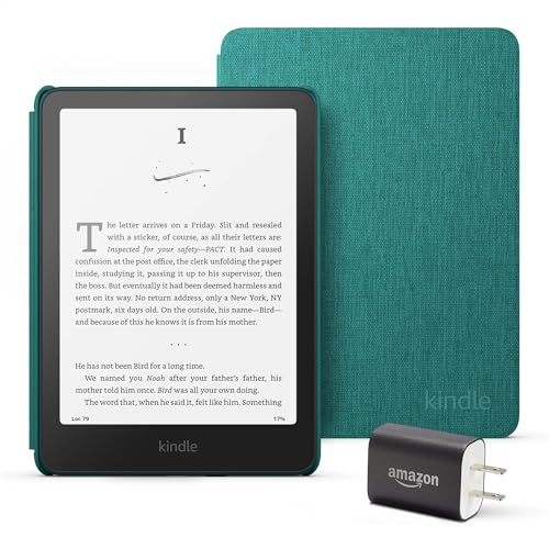 Amazon Kindle Paperwhite Bundle: Includes, Amazon Kindle Paperwhite 16GB | Jade, Fabric Cover | Jade, & Power Adapter - image 1
