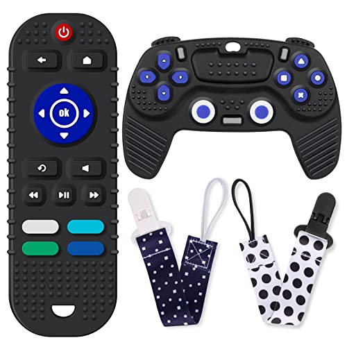 Image of Rquite 2 Pack Baby Teething Toys, Teether Toys for Babies 3-18 Months, Silicone Remote Control Game Controller Toys, Infant Chew Teethers Toddler Sensory Toy Gift Set for Girls Boys