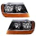 HEADLIGHTSDEPOT Compatible with Jeep Grand Cherokee Laredo New Black Headlights Set w/Amber Signal Lights