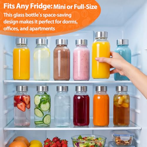 Image of Luxfuel 8 oz Glass Juice Bottles 8 Pack with Lid, Leak Proof Glass Bottle | Reusable Clear Glass Bottle with Stainless Steel Lids for Juice Shots, Smoothies, Wellness Drinks, Fridge & Dishwasher Safe