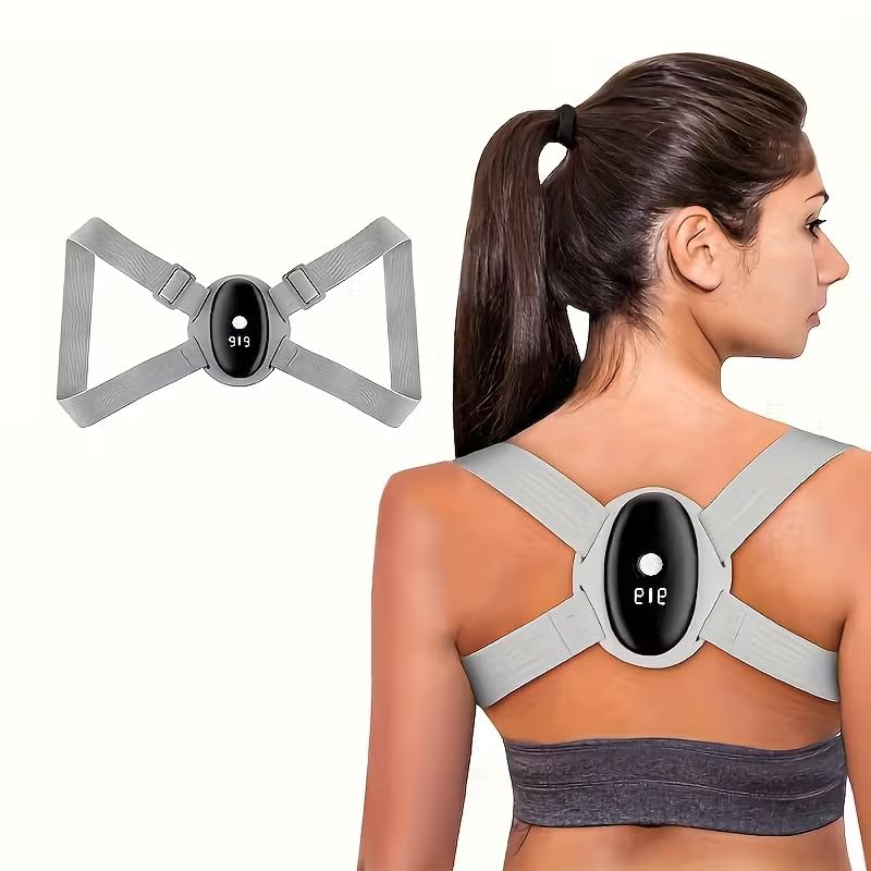 Smart Posture Corrector, Upper Back Brace with Vibration Intelligent Posture Reminder, Posture Trainer for Women Kids Men, Prevent Humpback-Shoulder Relaxer Cervical Spine Alignment (Grey)-image-44