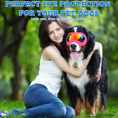 Lunettes de soleil pour chien rose grand modèle avec sangle réglable