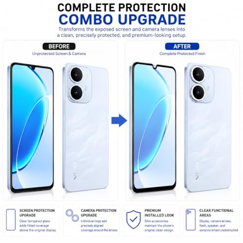 Image of ArmourPro Edge to Edge Tempered Glass for Vivo T5 Lite with Blue Camera Ring Guard, 9H Screen Protector, Anti-Scratch, Anti-Fingerprint, Bubble-Free Installation Kit