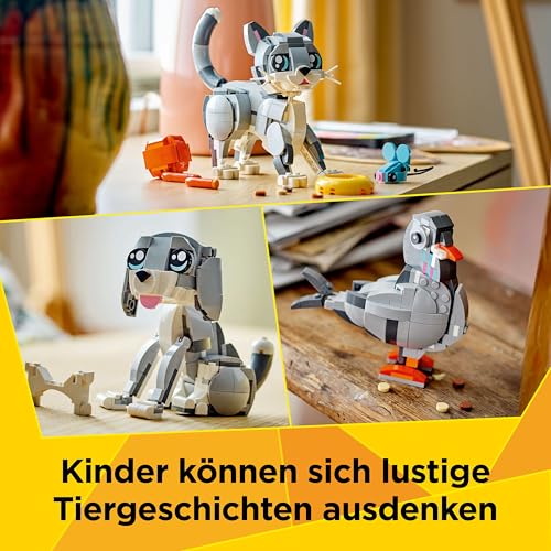 LEGO Creator 3in1 Graue Katze - Tierfigur umbaubar in Taube oder EIN Hund - Kreatives Geburtstagsgeschenk für Mädchen & Jungen ab 8 Jahren - 31163