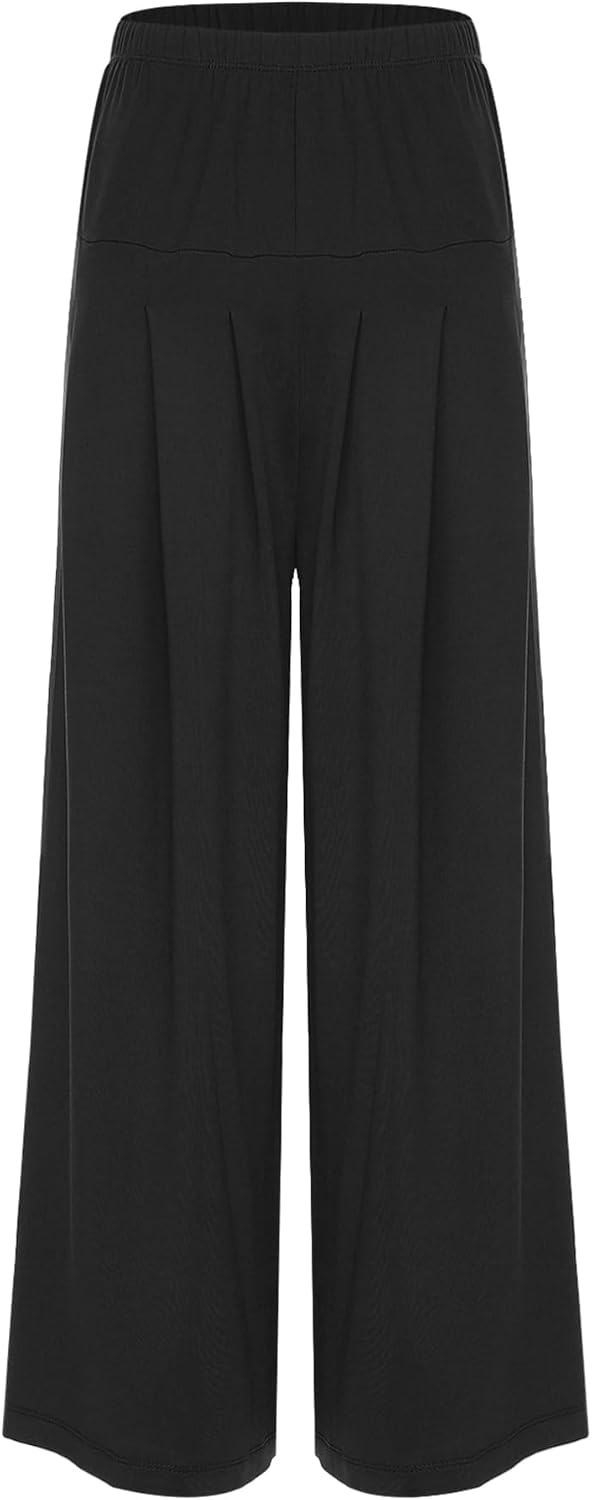 FEESHOW Women's Praise Dance Pants Elastic Waistband Wide Leg Palazzo Casual Pants Modern Dance Trousers