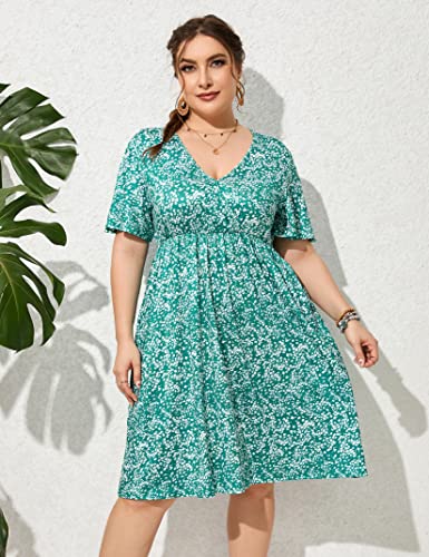 Image of ShopWonder Plus Size Dress Women's V Neck A-Line Knee Length Wrap Swing Dresses Plus Size A Line Party Mini Dress