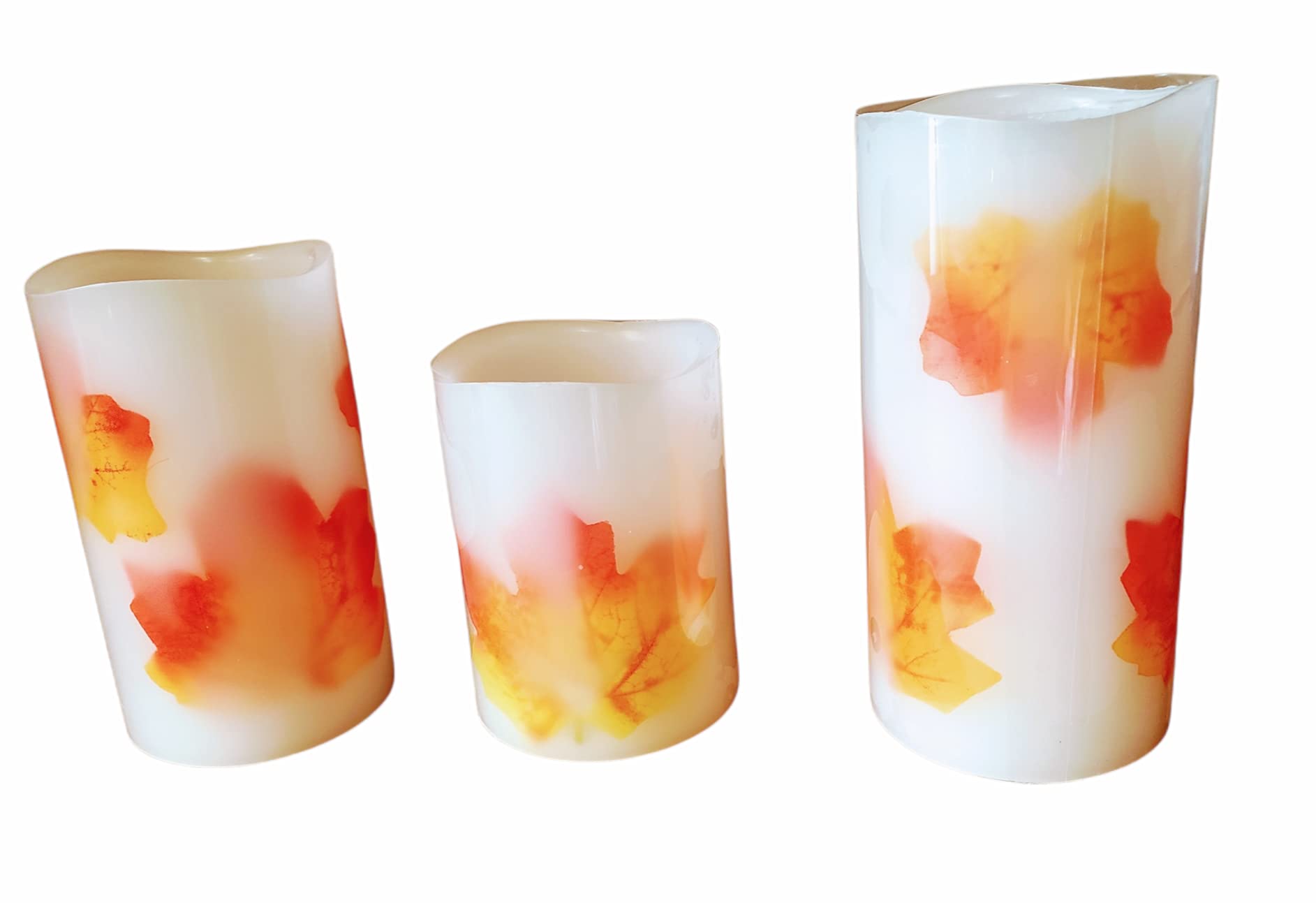 Flameless Real Wax Flickering Flame Fall Maple Leaf LED Candles Set of 3