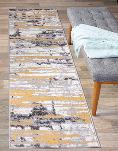 Rugshop Darwin Vintage Abstract Modern Runner Rug 2' X 7' Yellow #TOP6