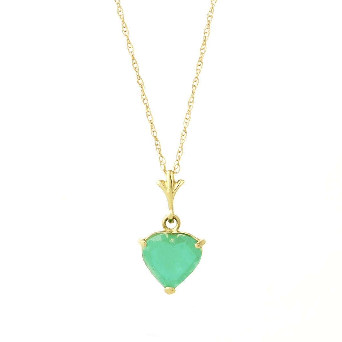 Galaxy Gold GG14k Solid Yellow Gold Necklace with Natural 1.20ct Emerald Heart Pendant Handcrafted Fine Jewelry Solid Gold Genuine Gemstone. Anniversary Birthday Mother's Day Valentines Graduation, Christmas Spring Summer New Year Women Gift Made in USA Fine Jewelry Available in Yellow, Rose and White Gold