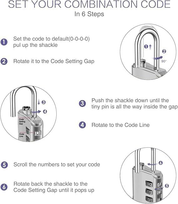 Image of 4-Digit Combination Padlock with Backup Key | Heavy Duty Black Metal Security Lock | Resettable Code for Gym Locker, School, Travel, Gate & Storage Use (Silver)