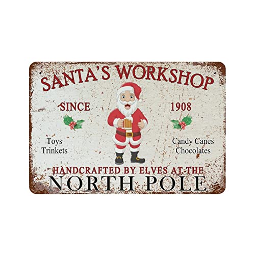 Panneau métal Noël Santa's Workshop plaque décorative murale 30x45