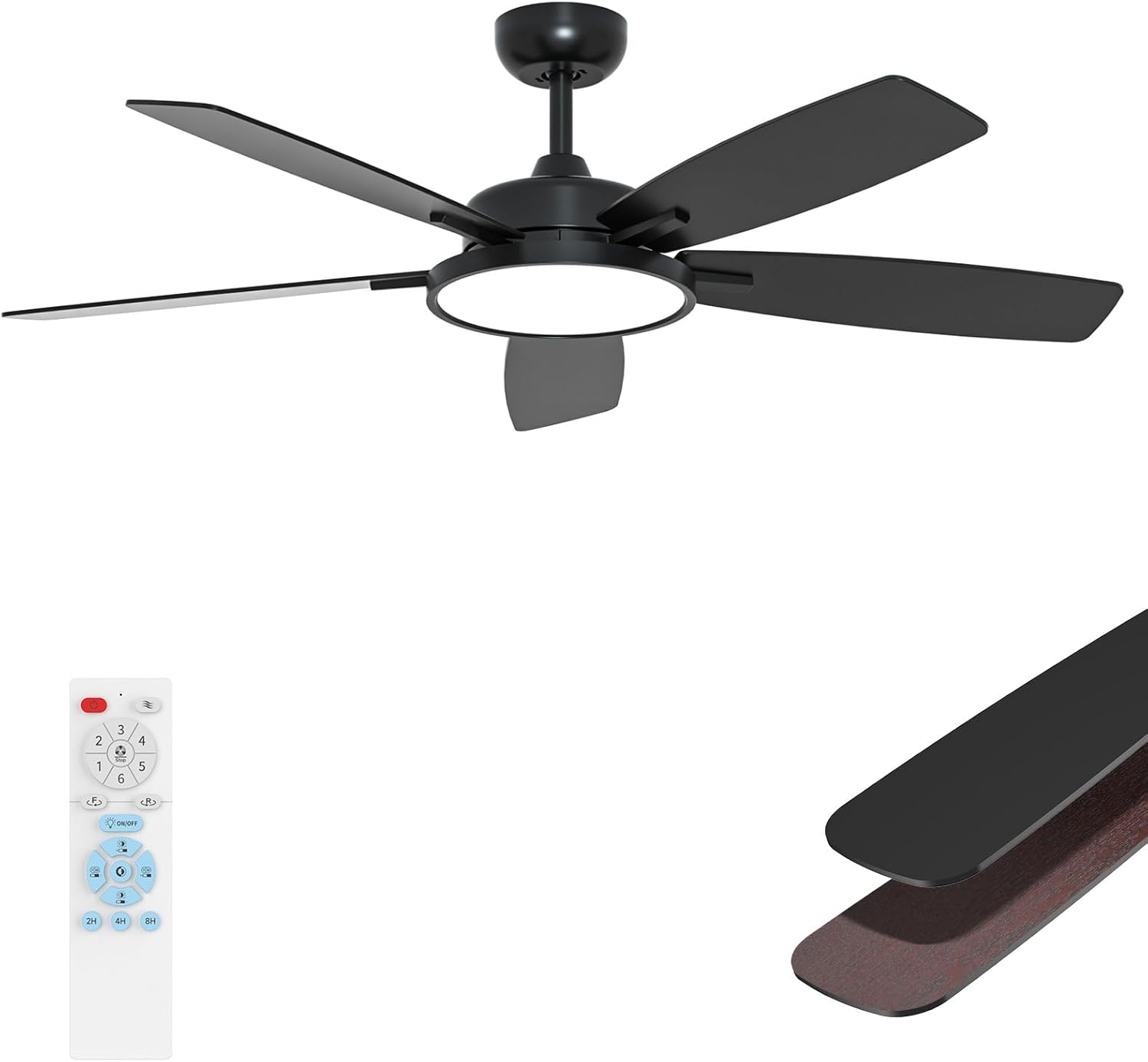 Roomratv Ceiling Fans with Lights,52 Inch,Remote Control,Dimmable,Quiet Reversible DC Motor,Black Ceiling Fan for Living Room,Bedroom,Kitchens,Outdoor Patio,Farmhouse Black 52 inch