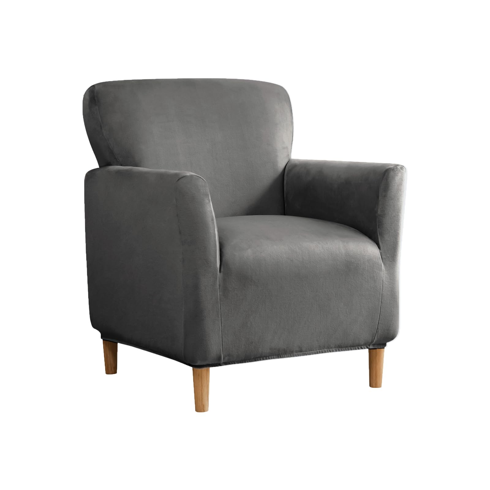 SYLC Stretch Velvet Armchair Sofa Covers with Ottoman Cover Rectangle/Square, Banquet Tub Chair Covers Footstool Slipcover Furniture Protector (Gray,Chair)