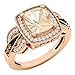 10 K oro rosa cojín 8 x 7 mm Morganite y redonda champán y blanco diamante señoras anillo de compromiso