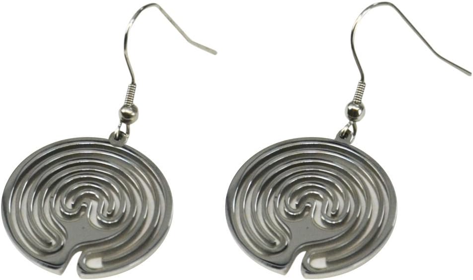 Silver Dangle Earrings with Designer Drop Finger Labyrinth Cut Out Pendant, Hypoallergenic Fish Hook for Women & Girls with Sensitive Ears, Bonus Rubber Backs + LabyrinthLady Coloring BookA Gift Idea