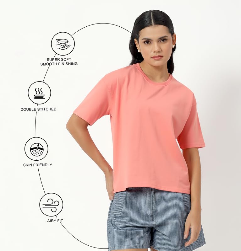 Image of Sleepynuts Women Oversized T-Shirt 220 GSM Heavyweight Cotton Rich Baggy Fit Drop Shoulder Round Neck Half Sleeve