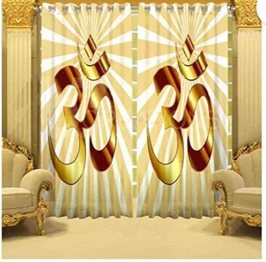 DECOMIZER Polyresin 3D Digital Printed Premium God Yellow OM Print Curtains for Home Polyester Knitting Curtain Multicolor...