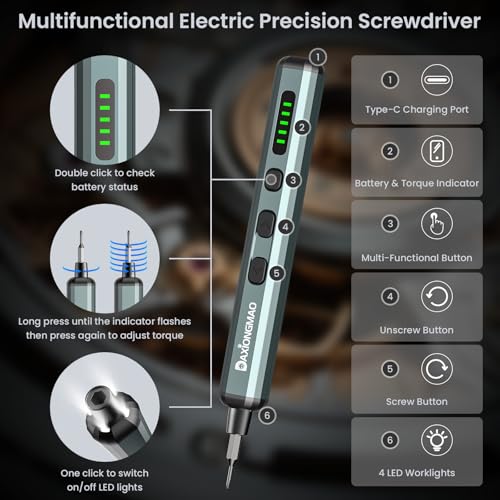 70-in-1 Cordless Electric Screwdriver Set with 64 S2 Steel Bits: 3.7V USB-C Rechargeable, 5 Torque Settings & 4 LED Lights, Mini Repair Kit for PC, RC Electronics, Phones, Laptops, Glasses, Clocks - Image 2