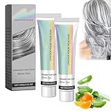 2 in 1 Natural Essence Extract Silver Hair Dye, Silver Metallic Hair Dye, Silver Gray Natural Hair Dye Cream, Fashion Silver Gray Hair Dye Permanent, for All Hair Types (Silver, 2Pcs)