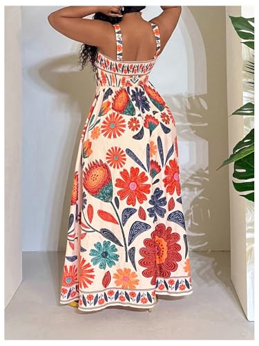 Image of BEAUDRM Women's Plus Size Floral Maxi Dress Sleeveless High Waisted Summer Flowy Cami Dresses