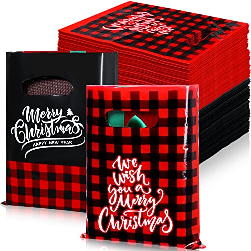 Sadnyy 100 Pack Christmas Plastic Gift Bags Bulk Small Merry ...