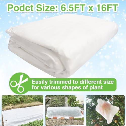 YFFSIDMY Plant Covers Freeze Protection, 6.5'x16' Frost Blankets for Outdoor Plants, Winter Tree Frost Cloth Plant Freeze Protection, Garden Heat Protection Floating Row Cover, White