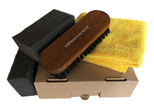 Colourcare24 – Detailing Accessoires Kit voor het diep reinigen van auto-lederen interieurs, penseel voor leer, microvezeldoek, spons, voor het reinigen van auto-interieurs en banken