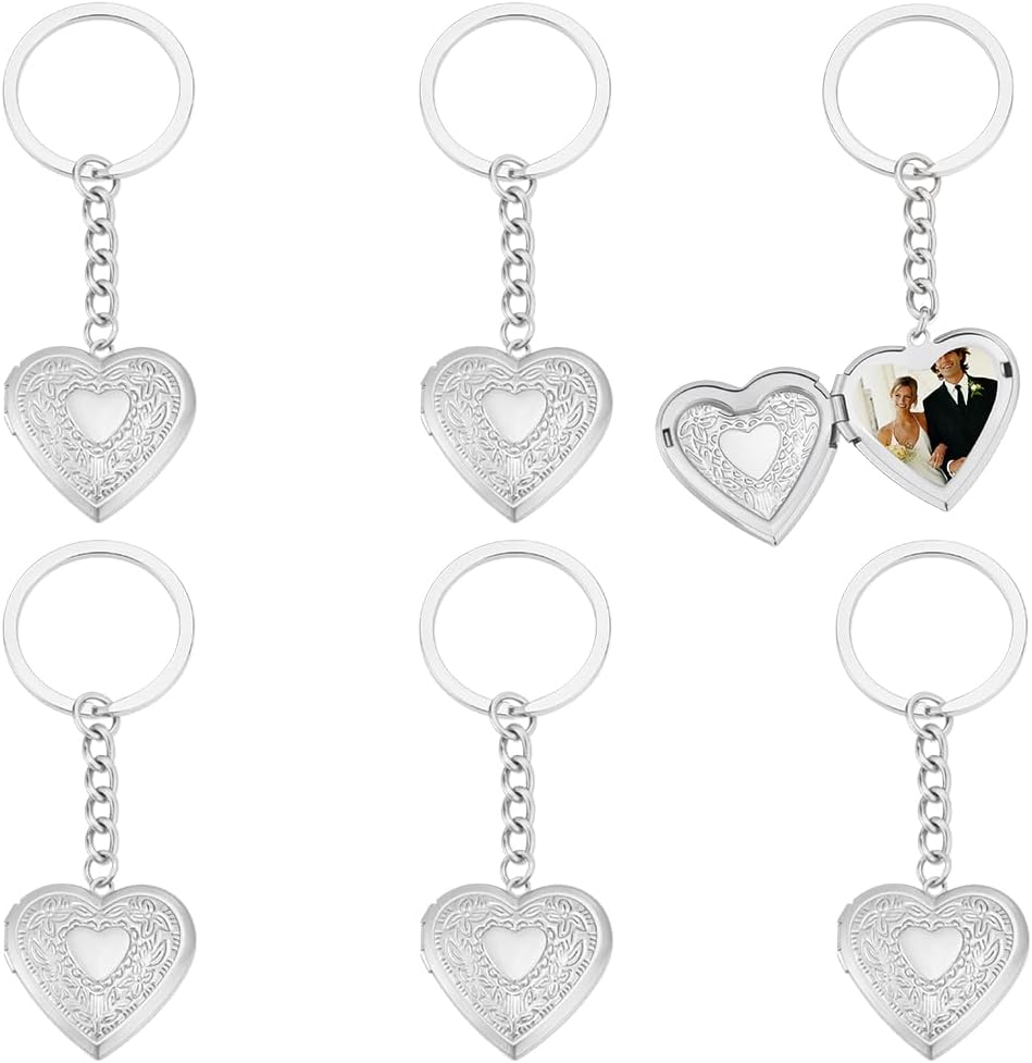 6Pcs Heart Photo Locket Keychain for Women Men Stainless Steel Locket Keychain Photo Frame Keychains Memory Picture Keychains for Wedding Decoration Birthday Gifts